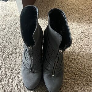 Women's Grey Ruched Lace-Up Wedge Boots